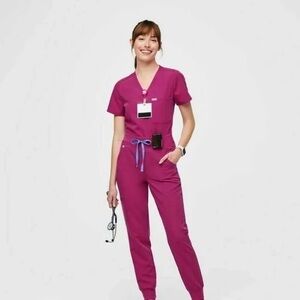 Raspberry sorbet FIGS jogger scrub pants